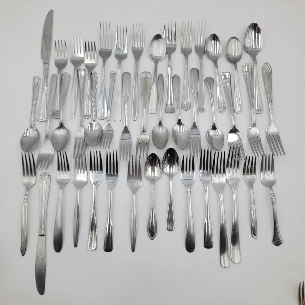 45pc Mixed Stainless Steel Flatware Lot Mismatched Garden Art Crafts Restaurant